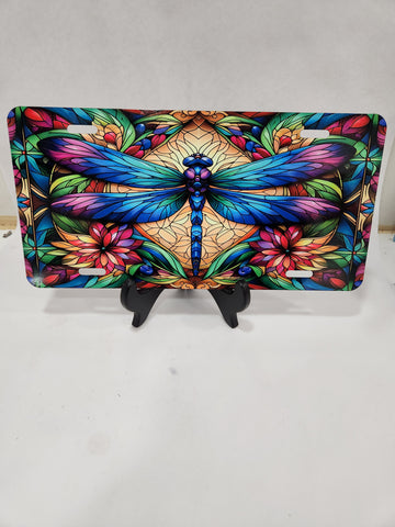 Colorful dragonfly license plate