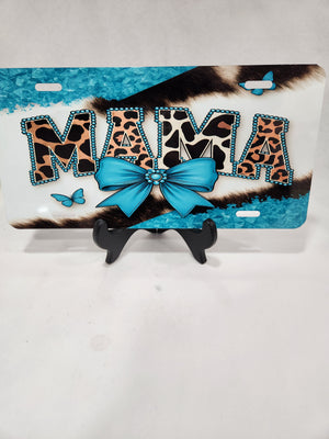 Blue bow mama license plate