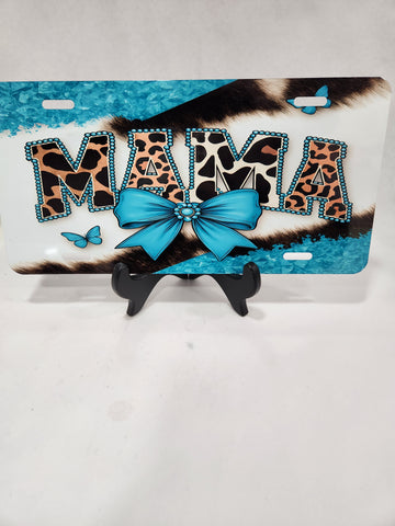 Blue bow mama license plate