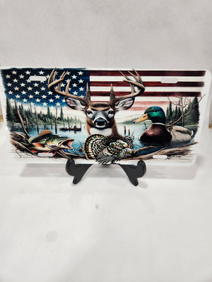 Deer American flag license plate