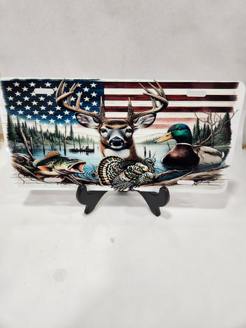 Deer American flag license plate