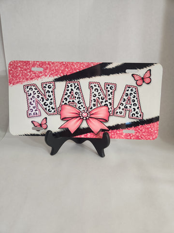 Pink nana bow license plate