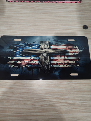 Flag cross license plate